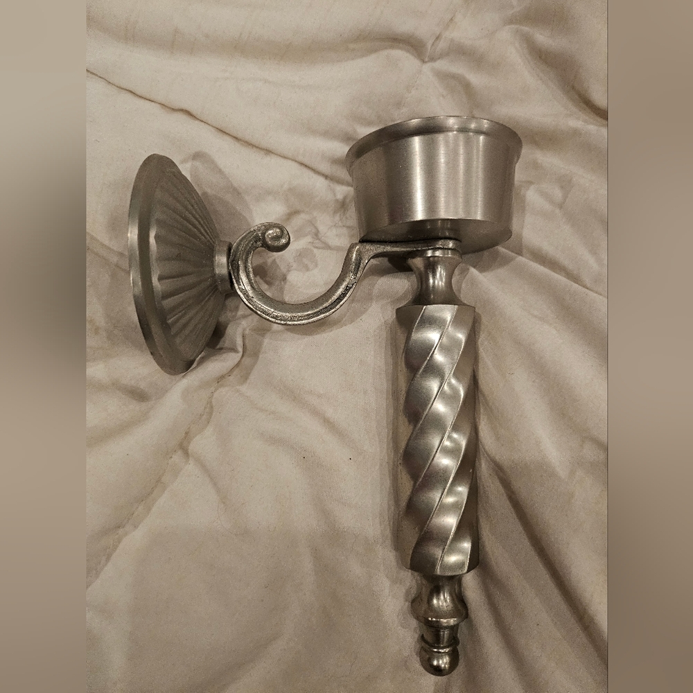 Elegant Silver-toned Metal Wall Sconce Candle Holder